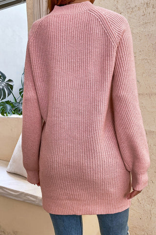 Round Neck Button Detail Ribbed Sweater Divacious