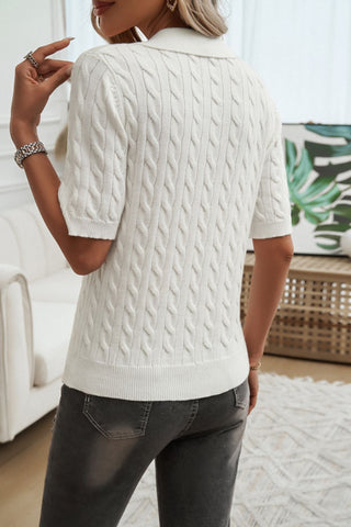 Cable-Knit Short Sleeve Sweater Divacious