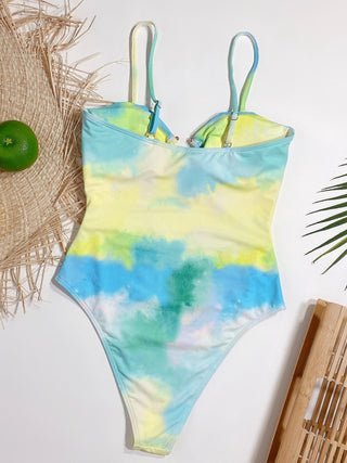 Cutout Tie-Dye Spaghetti Strap One-Piece Swimwear Divacious