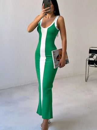 Contrast Wide Strap Slit Midi Dress Trendsi