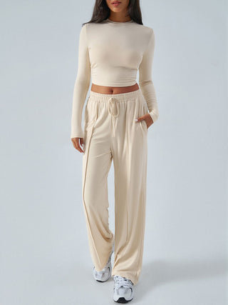 Round Neck Long Sleeve Top and Pants Set - Divacious