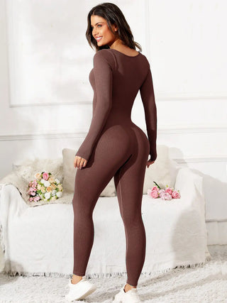 Scoop Neck Long Sleeve Active Jumpsuit Divacious