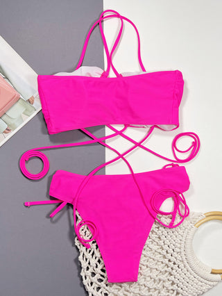 Halter Neck Drawstring Detail Bikini Set Divacious