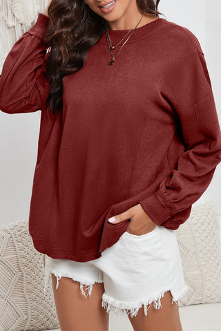 Twisted Round Neck Dropped Shoulder Sweatshirt Divacious