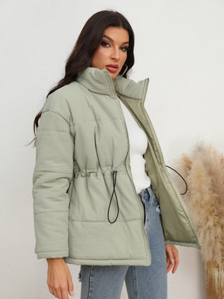 Drawstring Waist Zip-Up Puffer Jacket Divacious