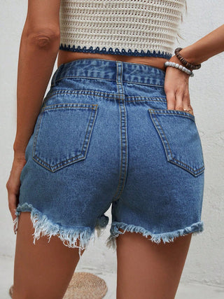 Distressed Raw Hem Denim Shorts Divacious