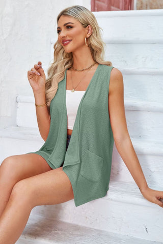 Eyelet Open Front Sleeveless Cardigan Divacious