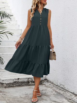 V-Neck Sleeveless Tiered Dress Trendsi