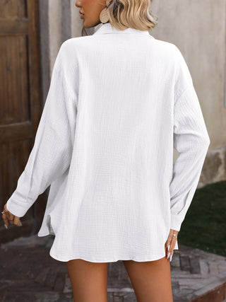 Textured Button Up Dropped Shoulder Shirt Divacious