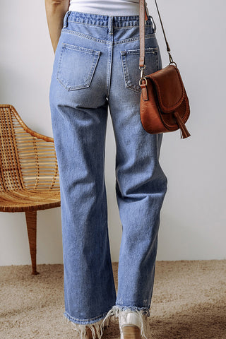 Distressed Straight Leg Jeans with Pockets Divacious