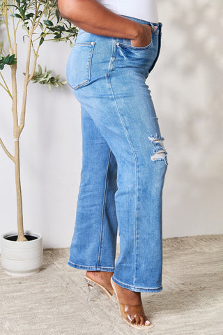 Full Size High Waist Distressed Jeans Divacious