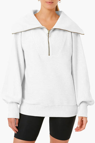 Pocketed Quarter Zip Collared Neck Sweatshirt Divacious