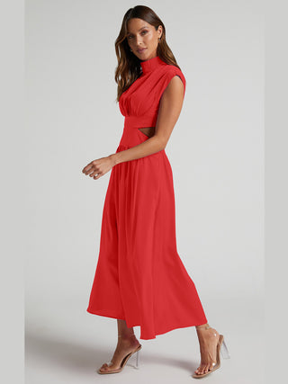 Cutout Mock Neck Sleeveless Ruched Dress Trendsi