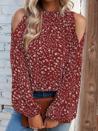 Floral Cold-Shoulder Blouse Divacious