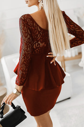 Lace Detail Long Sleeve Mini Dress Trendsi