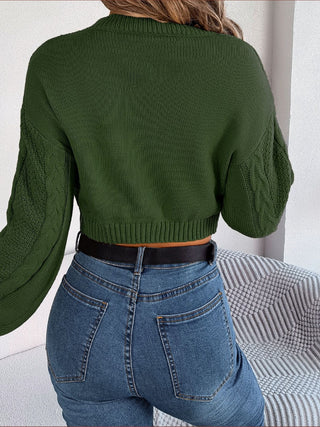 Cable-Knit Round Neck Cropped Sweater Divacious