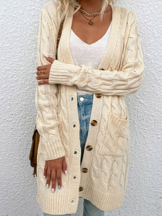 Cable-Knit Button Down Cardigan with Pockets Divacious