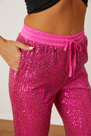 Sequin Drawstring Pants with Pockets Divacious