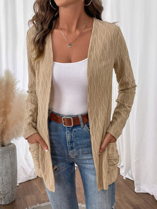 Open Front Long Sleeve Cardigan with Pockets Trendsi