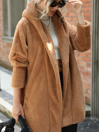 Open Front Hooded Teddy Coat Divacious