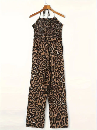 Full Size Leopard Halter Neck Jumpsuit Divacious