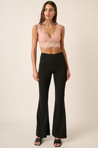 Mittoshop Crepe Knit Elastic Waist Flare Leg Pants - Divacious