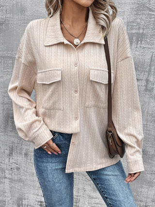 Pocketed Button Up Dropped Shoulder Jacket Divacious