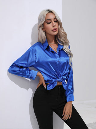 Collared Neck Buttoned Long Sleeve Shirt Divacious