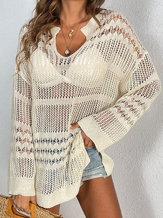 Cutout Notched Long Sleeve Cover-Up Divacious