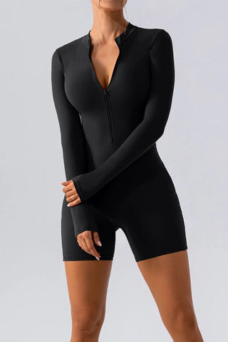 Half Zip Long Sleeve Active Romper Divacious