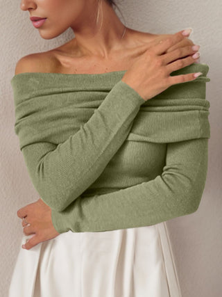 Off-Shoulder Long Sleeve Sweater Divacious