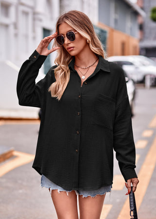 Textured Dropped Shoulder Longline Shirt Divacious