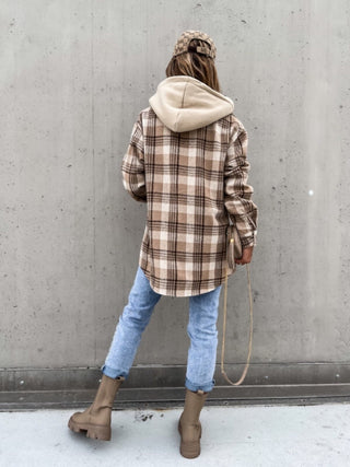 Plaid Dropped Shoulder Hooded Jacket Divacious