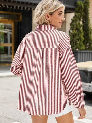 Striped Button Up Long Sleeve Shirt Divacious