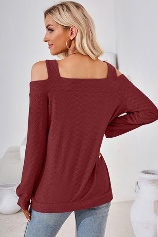 Cutout Square Neck Cold Shoulder T-Shirt Divacious