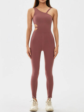 Cutout Asymmetrical Neck Active Jumpsuit Divacious