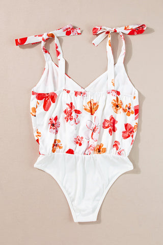 Tied Printed Surplice Sleeveless Bodysuit Divacious