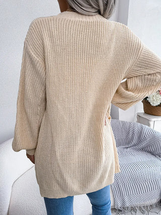 Cable-Knit Open Front Pocketed Cardigan Divacious