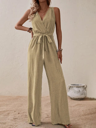 Tied Surplice Sleeveless Wide Leg Jumpsuit Divacious