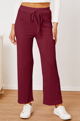 Textured Elastic Waist Straight Pants Divacious