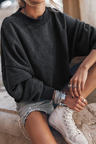 Round Neck Dropped Shoulder Sweatshirt Divacious