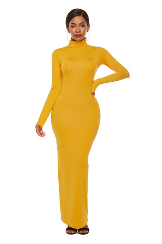 Mock Neck Long Sleeve Maxi Slim Dress Trendsi