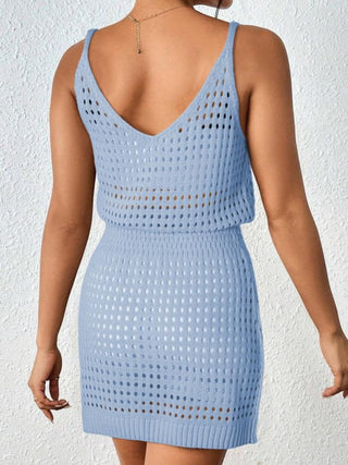 Openwork V-Neck Sleeveless Cover Up Dress Divacious