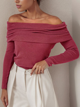 Off-Shoulder Long Sleeve Sweater Divacious