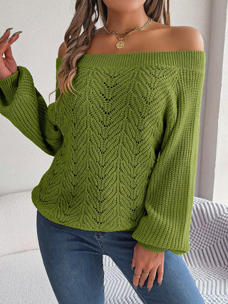 Openwork Off-Shoulder Long Sleeve Sweater Divacious