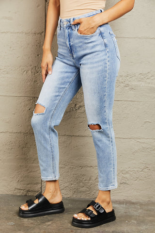 BAYEAS High Waisted Distressed Slim Cropped Jeans Divacious