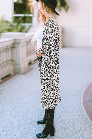 Leopard Open Front Long Sleeve Cover Up Divacious