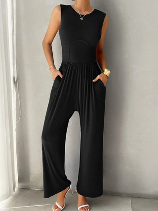 Round Neck Sleeveless Wide Leg Jumpsuit Divacious