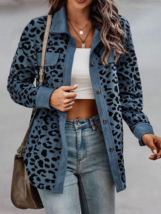 Full Size Leopard Buttoned Jacket Divacious