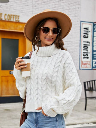 Turtle Neck Cable-Knit Sweater Divacious